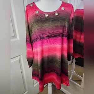 New Directions Pink and Black Tunic with Button Accents